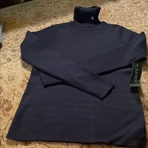 Lauren Ralph Lauren Blue Cowl Turtleneck Sweater Ribbed Knit